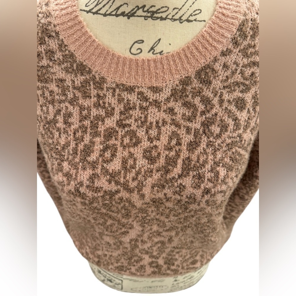 Madewell Merino Wool Sweater Leopard Print Crew Neck Pullover Womens XS - Picture 6 of 11